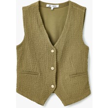 Koton Düğme Detaylı Kolsuz V Yaka Slim Fit Yelek