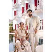 Altınyıldız Classics Erkek Bej Slim Fit Dar Kesim Kırlangıç Yaka Casual Blazer Ceket