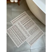 Bluenity Hat Doğal Pamuklu 2'li Banyo Paspas Seti 60 x 100+50 x 60  cm  - Taş