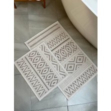 Bluenity Hat Doğal Pamuklu 2'li Banyo Paspas Seti 60 x 100+50 x 60  cm  - Taş