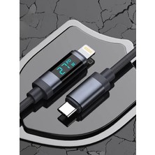 27W Göstergeli Örme Lightning To Type-C Şarj Kablosu