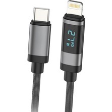 27W Göstergeli Örme Lightning To Type-C Şarj Kablosu