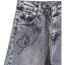 Kız Çocuk Kelebek Nakışlı Jean Pantolon