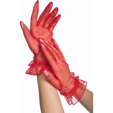 Just Cheap Store Kısa Boy Likralı Güpürlü Yetişkin Tül Eldiven Kırmızı Renk