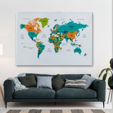 Marsilyan- Türkçe Dünya Haritası Dekoratif Kanvas Tablo Ülke ve Başkentli 1530