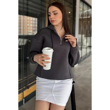 Gülseli Yarım Fermuarlı Üç Iplik Şardonlu Kadın Sweatshirt