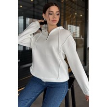 Gülseli Yarım Fermuarlı Üç Iplik Şardonlu Kadın Sweatshirt