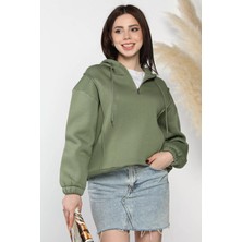 Gülseli Yarım Fermuarlı Üç Iplik Şardonlu Kadın Sweatshirt