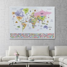 Marsilyan- Türkçe Dünya Haritası Ülke Bayrak ve Başkentli Kanvas Tablo 1924