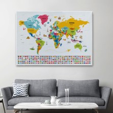 Marsilyan- Dünya Haritası Ülke Bayraklı ve Başkentli Kanvas Tablo 1949