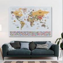 Marsilyan- Türkçe Dünya Haritası Ülke Bayrak ve Başkentli Kanvas Tablo 1934