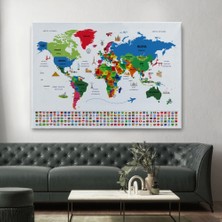 Marsilyan- Türkçe Dünya Haritası Ülke Bayrak ve Başkentli Kanvas Tablo 1962