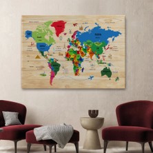 Marsilyan- Ahşap Görünümlü Türkçe Dünya Haritası Dekoratif Kanvas Tablo 2110