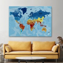 Marsilyan- Dünya Haritası Ülke Başkentli Okyanuslu ve Dekoratif Kanvas Tablo 2195