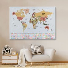 Marsilyan- Dünya Haritası Ülke Bayraklı ve Dekoratif Kanvas Tablo 2387