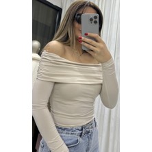  Madonna Yaka Drapeli Uzun Kollu Sandy Body Bluz-Taş