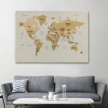 Marsilyan- Dünya Haritası Kanvas Tablo Ülke Başkent Detaylı ve Dekoratif 2619