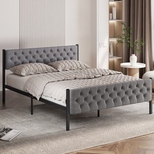 Mobpazar Karyola, Stil Metal Karyola, 140 x 190  cm , Kapitone Işlemeli Karyola