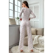 Kadir Wear Çiçek Baskılı Uzun Kollu Pamuk Pijama Takımı