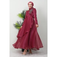 Giza Store Taşlı Organze Abiye Fuşya