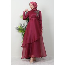 Giza Store Taşlı Organze Abiye Fuşya