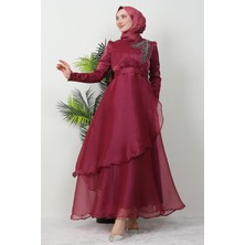 Giza Store Taşlı Organze Abiye Fuşya