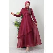 Giza Store Taşlı Organze Abiye Fuşya