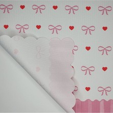 Romantik Pembe Çizgili Fiyonk ve Kalp Desenli Lazer Kesim Kumaş Fırın Örtüsü