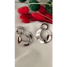 Çift Halka  Metal Silver Küpe