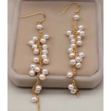 Gold Incili Sallantı Küpe