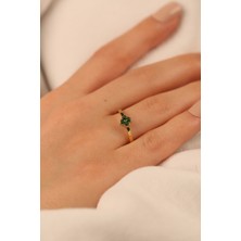 ÇGK KUYUMCULUK Yeşil Taşlı Yonca Altın Yüzük CGKYZK0307