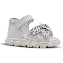 Kids A More Myria Arkası Kapalı Taş Detaylı Hakiki Deri Kız Bebek Sandalet Beyaz