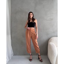 Paw Garage Kadın Jessia Bel ve Paça Düğmeli Kadın Krep Pantolon, 4 Mevsim Pantolon