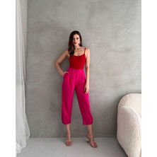 Paw Garage Kadın Jessia Bel ve Paça Düğmeli Kadın Krep Pantolon, 4 Mevsim Pantolon