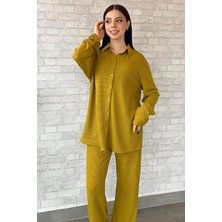 Gülseli Kadın Fitilli Gömlek Pantolon Ikili Takım