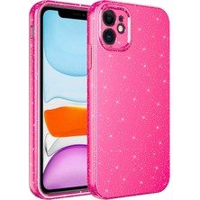 iPhone 12 Uyumlu Kamera Korumalı Simli Lüks Tekno Grup Koton Kapak-Pembe Koyu