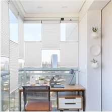Beyaz Plise Katlanır Cam Balkon Perdesi - Ofis Perdesi - Ev Perdesi - Salon Perdesi - Plise Perde