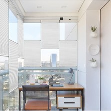 Yapıştırma Sistem Cam Balkon Perdesi Beyaz Plise Perde Delik Yok - Ofis Perdesi - Mutfak Perdesi