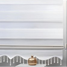 Beyaz Piliseli Boncuklu Kumaş Zebra Stor Perde