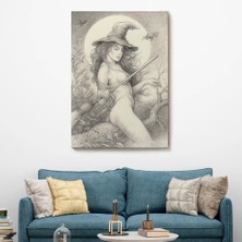 Marsilyan- Şabat'a Cadı Uçuşu, Vintage Cadılar Bayramı, Wiccan Tuhaflıkları Kanvas TABLO-5284