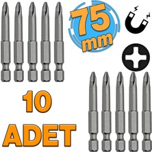 Badem10 Mıknatıslı Yıldız Ph2 Bits Uç 75 mm 10'lu Set Kutulu Manyetik 1/4" Matkap Ucu 7.5 cm Uzunluk