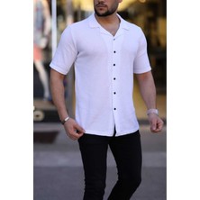 Trendseninle Erkek Beyaz Haki Gri Örme Kısa Kollu Gömlek 3lü Set