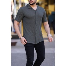 Trendseninle Erkek Beyaz Haki Gri Örme Kısa Kollu Gömlek 3lü Set