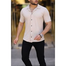 Trendseninle Erkek Bej Örme Kısa Kollu Gömlek