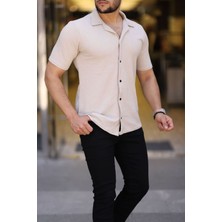 Trendseninle Erkek Bej Örme Kısa Kollu Gömlek