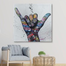Marsilyan- Banksy Tarzı Hands Victory Jest Graffiti Kanvas TABLO-5340