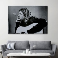 Marsilyan- Kurt Cobain Sigara Içen Ünlü Baskı Duvar Sanatı Kanvas Tablo, Nirvana BASKI-5405