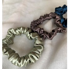 Chamis 3'lü Minimalist Handmade Saten Lastik Toka Seti-Lacivert-Mint-Kahve