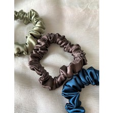 Chamis 3'lü Minimalist Handmade Saten Lastik Toka Seti-Lacivert-Mint-Kahve