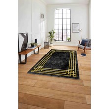 Napoli Home Çerçeveli Zigzag Köşe Detaylı Yıkanabilir Kaymaz Yolluk Mutfak Salon Halısı, Çerçeveli-58-Gold,